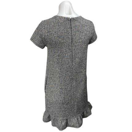 Ann Taylor LOFT Gray Short Sleeve Crew Neck Ruffle Mini Shift Dress Size XS