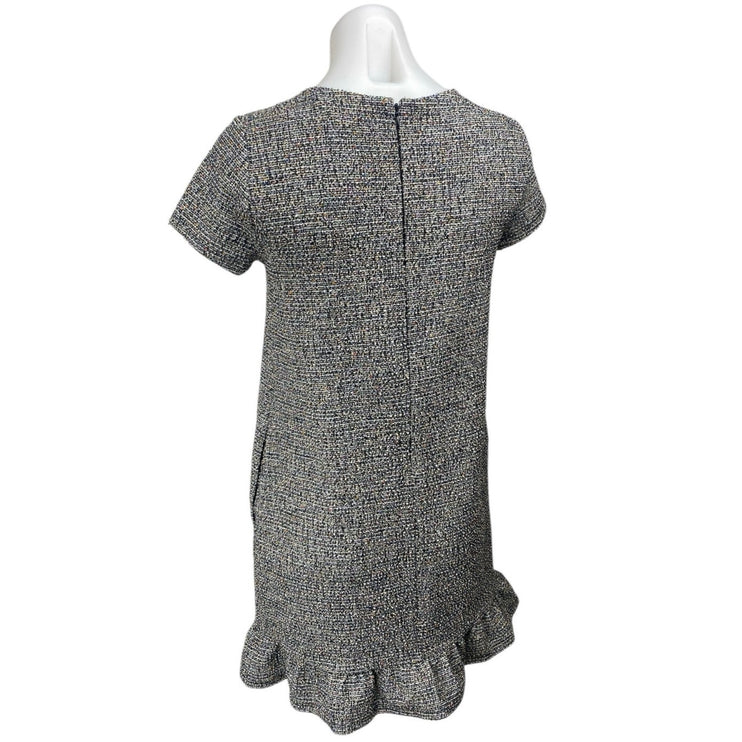 Ann Taylor LOFT Gray Short Sleeve Crew Neck Ruffle Mini Shift Dress Size XS