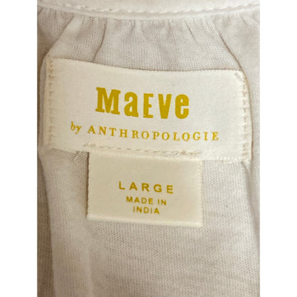 Anthropologie Maeve Women's White V-neck Long Puff Sleeve Crop Blouse Top Size L