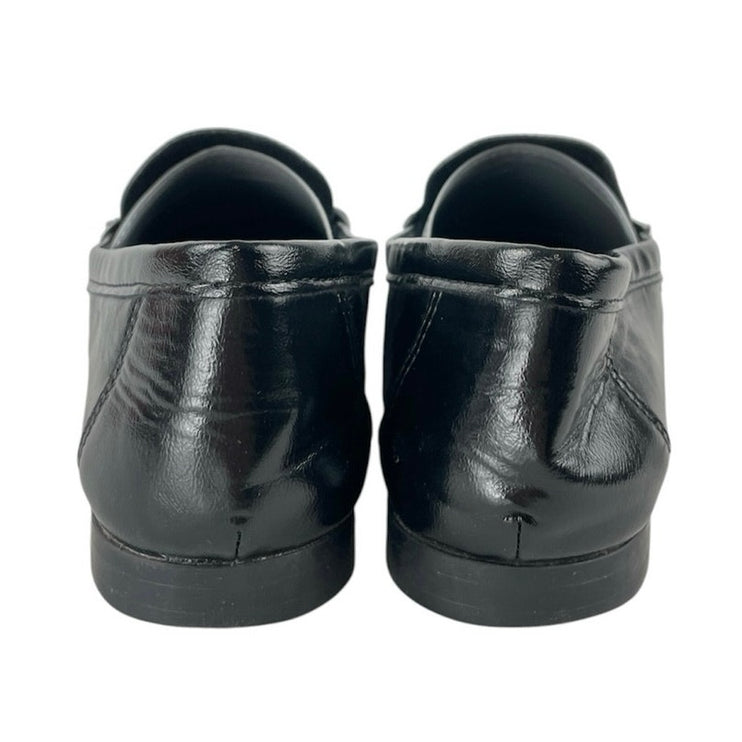 Zara Women's Black Ruched Gathered Leather Slip On Penny Loafer Flat Shoes Sz 39