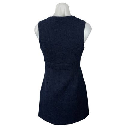 English Factory Navy Blue Textured Tweed Sleeveless Button A Line Mini Dress XS
