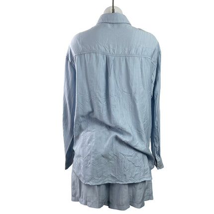 Cider Womens Blue Crinkled Long Sleeve Button Down Shirt & Shorts Set Size XXS