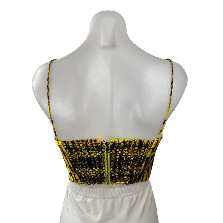 Alice + Olivia Women's Yellow Printed Sleeveless Square Neck Cami Crop Top Sz 2