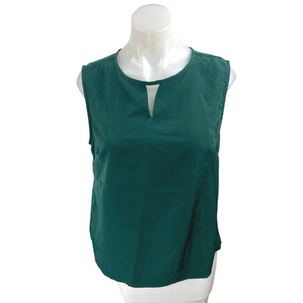 Allen Solly Green Sleeveless Cutout Keyhole Cropped Shirt Blouse Tank Top Size L