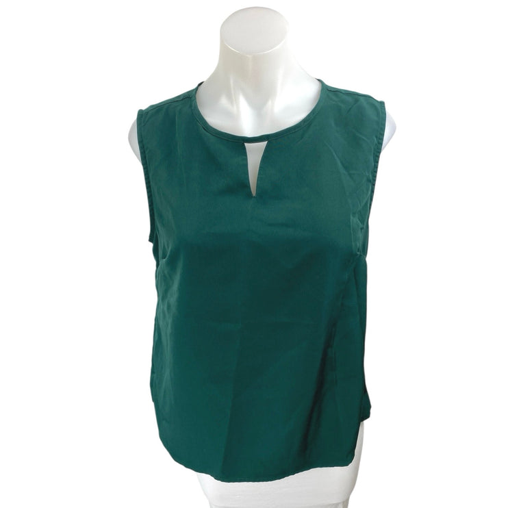 Allen Solly Green Sleeveless Cutout Keyhole Cropped Shirt Blouse Tank Top Size L