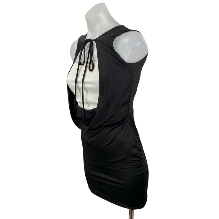 Women's Black Cutout Tie Knot Sleeveless Cowl Layered Mini Bodycon Dress Size S