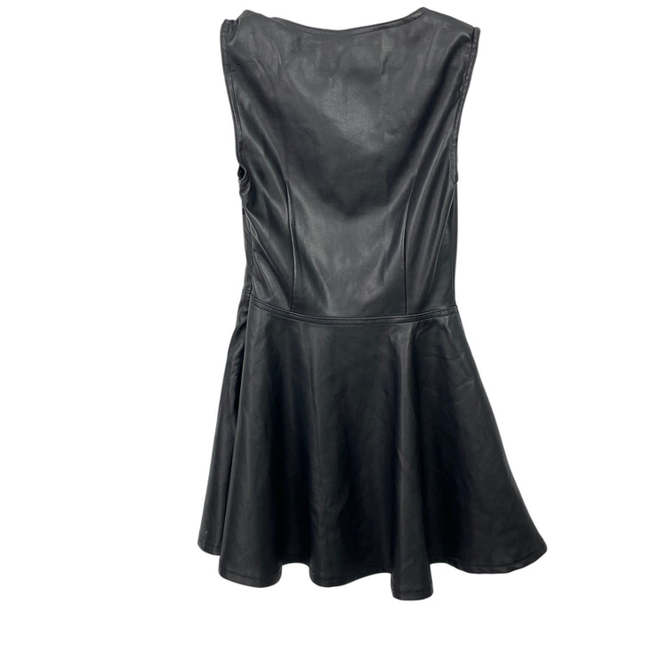 Horoscopez Women's Black Sleeveless Faux Leather Front Zip Flared Mini Dress XS