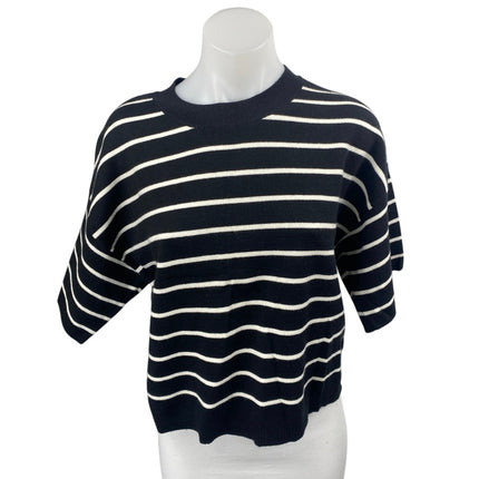 Abercrombie & Fitch Black White Striped Short Sleeve Crew Neck Sweater Top Sz M