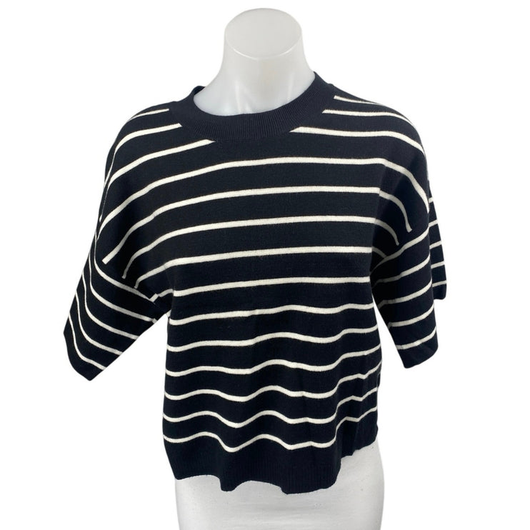 Abercrombie & Fitch Black White Striped Short Sleeve Crew Neck Sweater Top Sz M