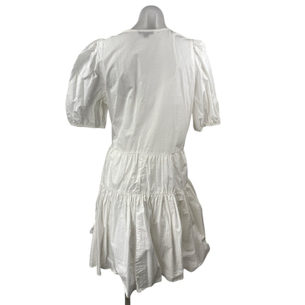 J.Crew White Short Puff Sleeves V Neck Side Tie Mini A-Line Wrap Dress Size S