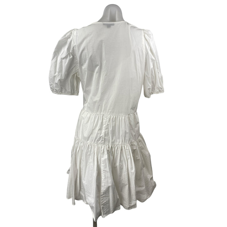 J.Crew White Short Puff Sleeves V Neck Side Tie Mini A-Line Wrap Dress Size S