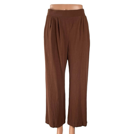 Monteau Women's Brown High Rise Pull On Wide Leg Boho Trousers Pants Size M