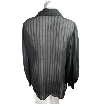Showpo Women's Black Striped Long Sleeve Mesh Sheer Button Up Shirt Top Size 16