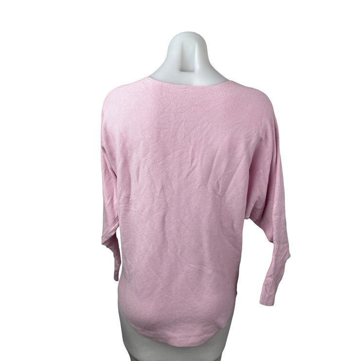 Emily Stacy Women's Pink Pompom Rhinestone Long Sleeve Sweatshirt Sweater Top M