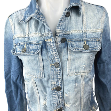 Hidden Women's Blue Distressed Rebel Light Wash Cropped Denim Jean Jacket Sz S