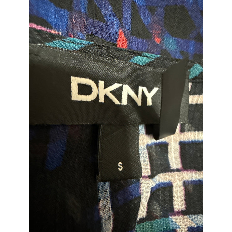 DKNY Blue Multicolor Striped Long Balloon Sleeve Sheer Peplum Wrap Blouse Top S