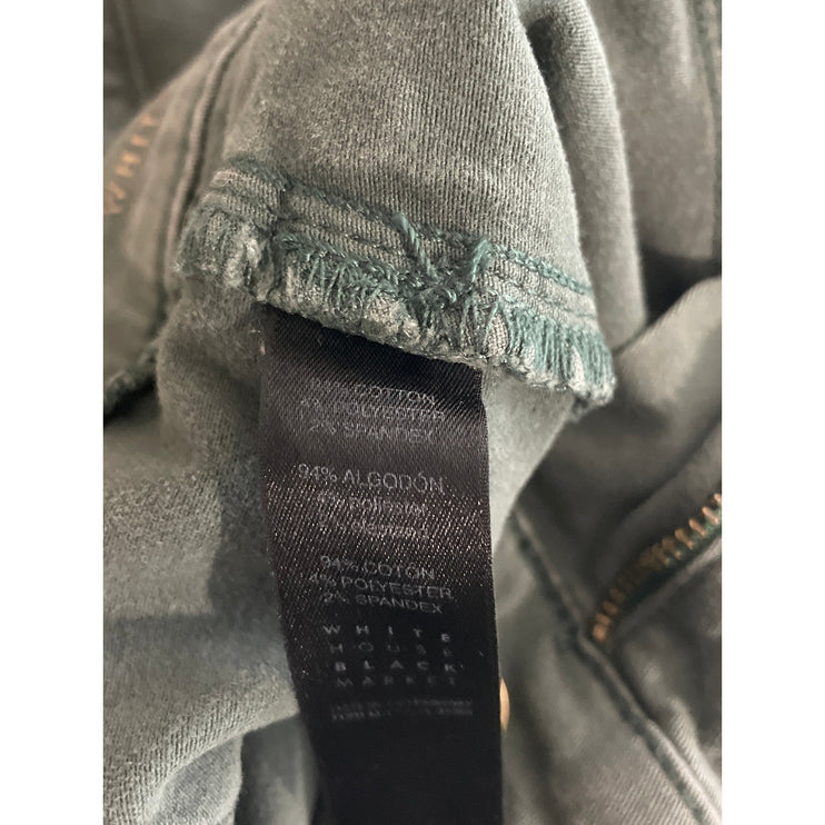 White House Black Market Women's Green Zip Cargo Crop Skinny Denim Jeans Size 2