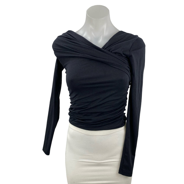 Abercrombie & Fitch Womens Black Draped Ruched Off Shoulder Shirt Blouse Top XS