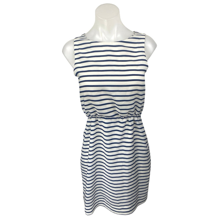 J.Crew Women's White Blue Striped Sleeveless Tank Blouson Mini Dress Size 0