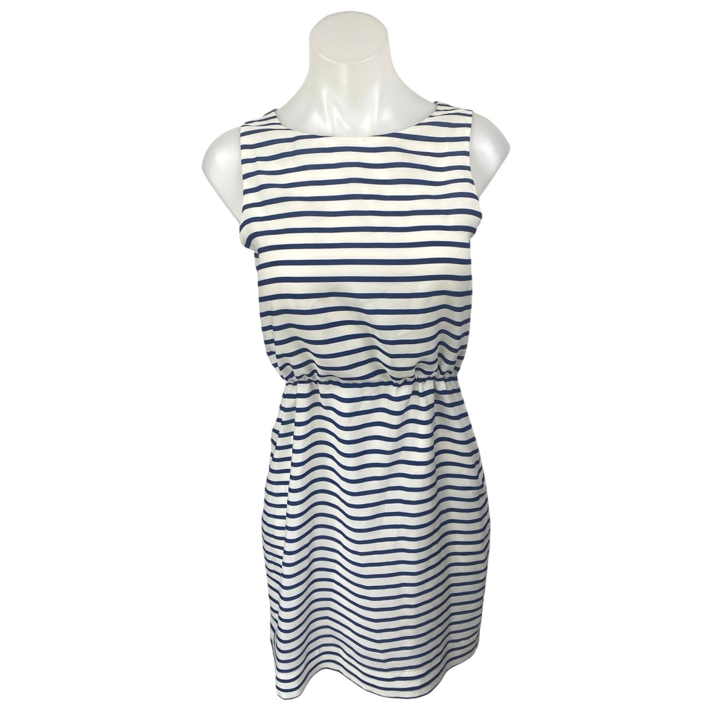 J.Crew Women's White Blue Striped Sleeveless Tank Blouson Mini Dress S – Brie J.Crew Women's White Blue Striped Sleeveless Tank Blouson Mini Dress S – Brie