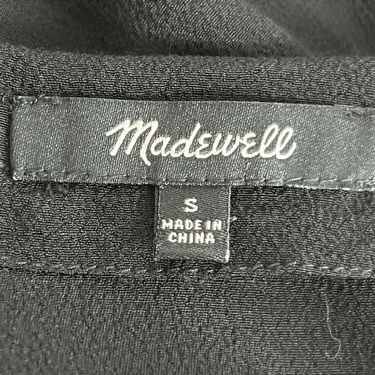 Madewell Women's Black Deep V Short Sleeve Button Hem T Shirt Mini Dress Size S