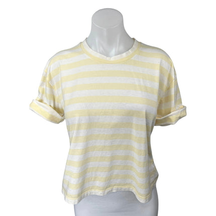 Club Monaco Women's Yellow White Striped Short Sleeve T Shirt Tee Top Size S