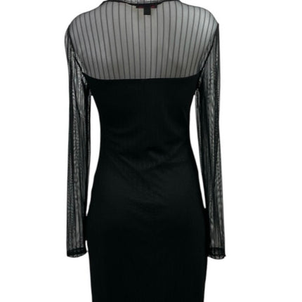 Material Girl Black Long Sleeve Mesh Cutout Layered Midi Bodycon Dress Size M