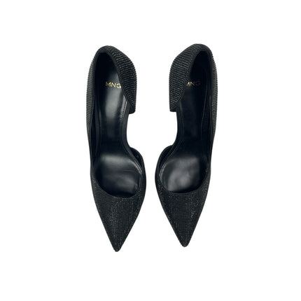 Mango MNG Black Rhinestone Pointed Toe Slip On Stiletto Heels Pump Shoes Sz 8.5