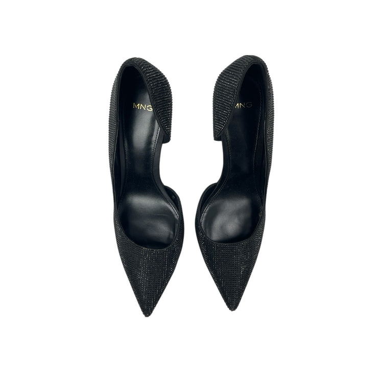 Mango MNG Black Rhinestone Pointed Toe Slip On Stiletto Heels Pump Shoes Sz 8.5