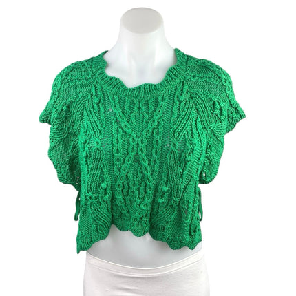 Zara Women's Green Crochet Cable Knit Short Sleeve Crop Sweater Top Size S