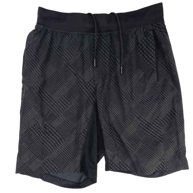 Lululemon Men's Black Drawstring Lined Plaid Stretch Running Athletic Short Sz S