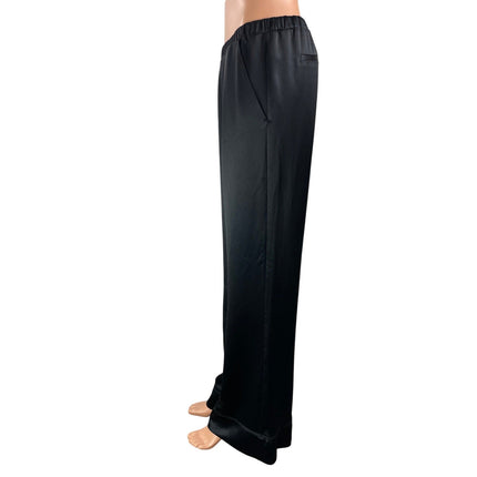 Something Navy Women's Black Silk Satin Elastic Waist Straight Trouser Pants M