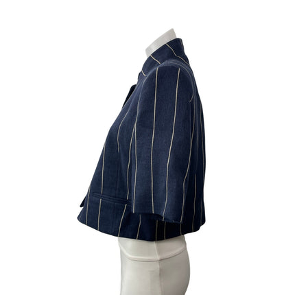NEW Zara ZW Collection Navy Blue Short Sleeves Striped Linen Blend Coat Jacket S