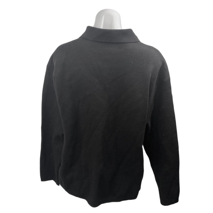 Zara Women's Black Collared Long Sleeve Knit Polo Sweatshirt Sweater Top Size L
