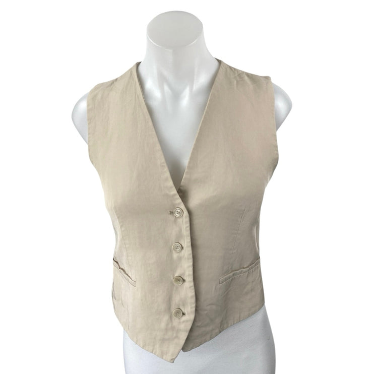 Zara Women's Beige Tan Sleeveless Button Down Blazer Vest Crop Tank Top Size XS