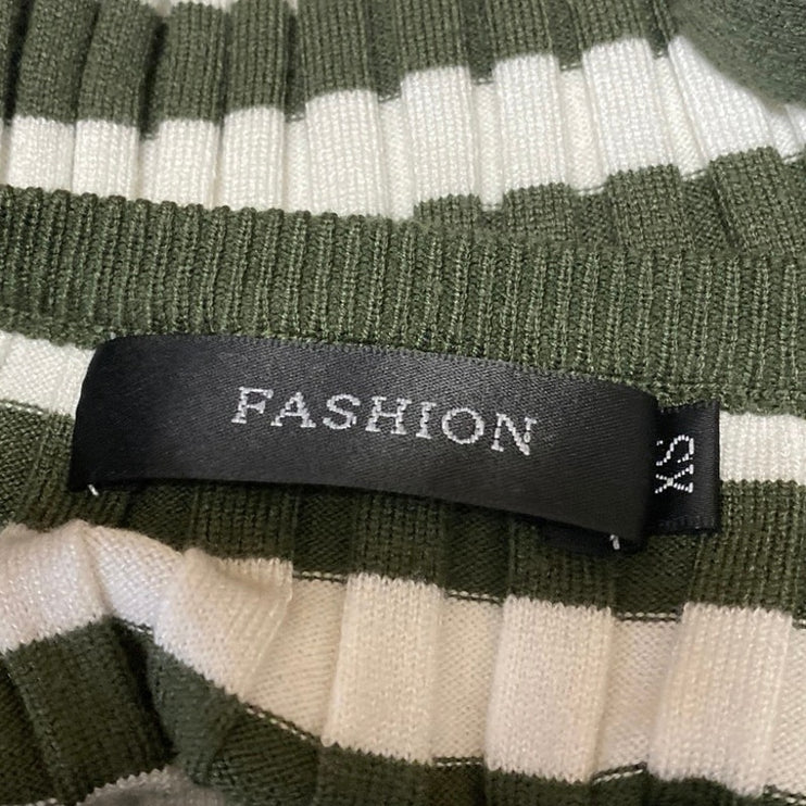 Fashion Green White Striped Knit Sleeveless Midi Bodycon Sweater Tank Dress XS