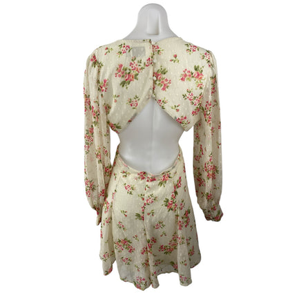 ASOS Design Womens Cream Floral Print V-Neck Long Sleeve Mini A-Line Dress Sz 6