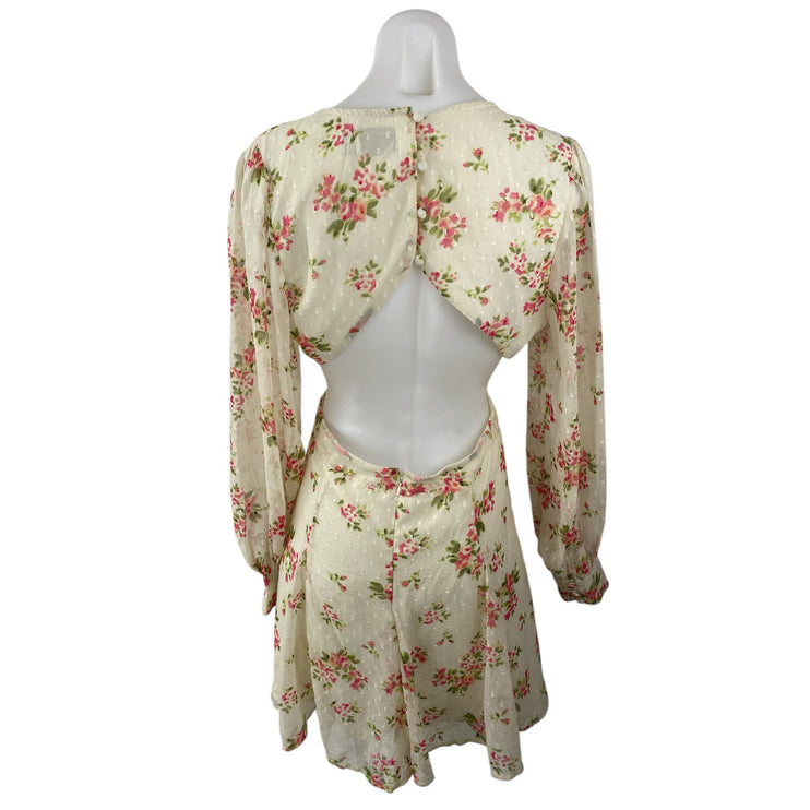 ASOS Design Womens Cream Floral Print V-Neck Long Sleeve Mini A-Line Dress Sz 6