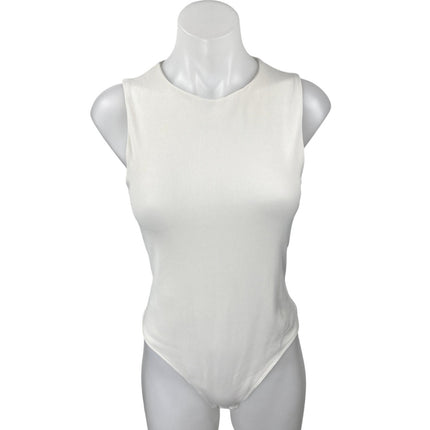 Aritzia Babaton White Sleeveless Ribbed Knit Tank Thong Bodysuit Top Size L