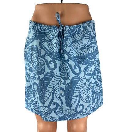Title Nine Womens Blue Tropical Leaves Drawstring Mini Wrap A-Line Skort Skirt 4