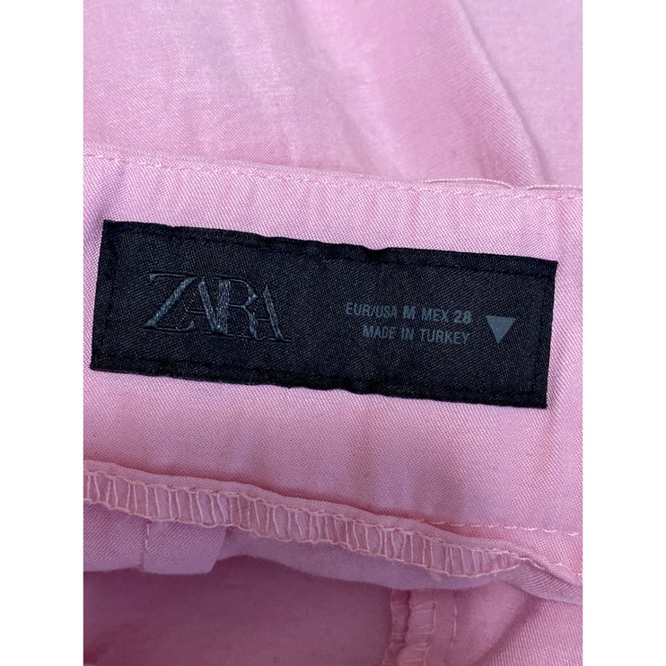 Zara Women's Pink High Waisted Pleated Wide Leg Baggy Trousers Pants Size M