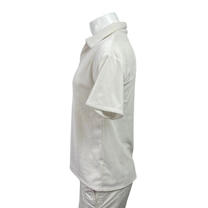 Jacklyn Intimates Men's White Knitted Collared Short Sleeve Polo Shirt Top Sz S