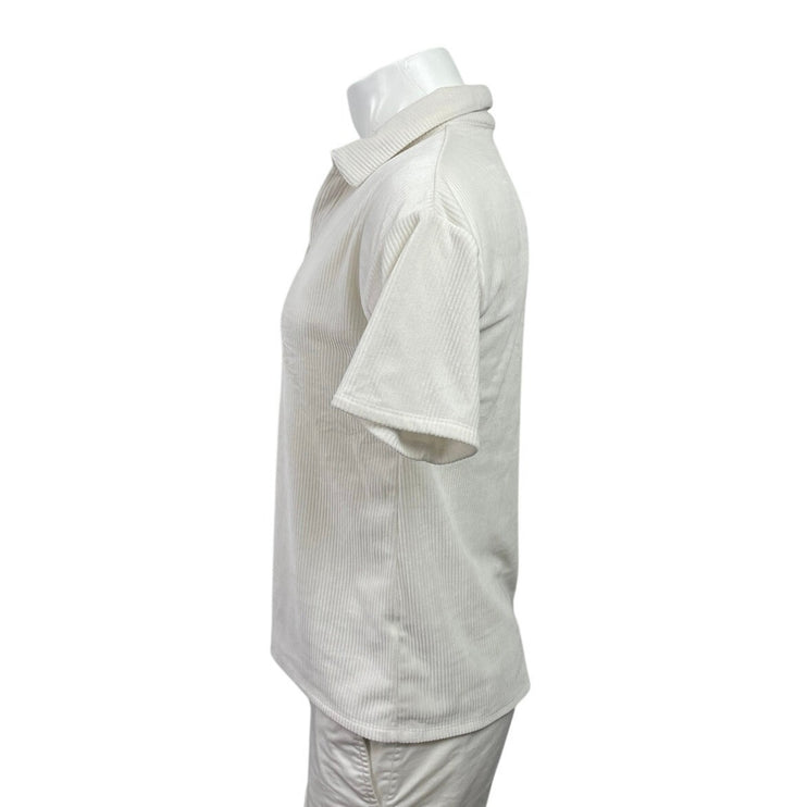 Jacklyn Intimates Men's White Knitted Collared Short Sleeve Polo Shirt Top Sz S