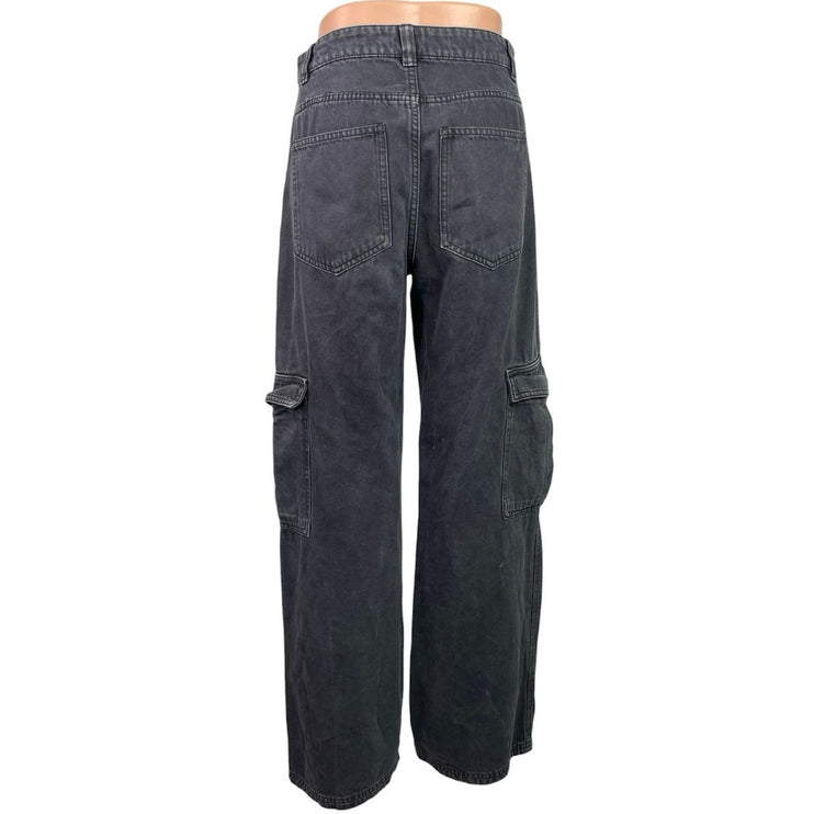 Weekday Julian Womens Black High Rise Wide Leg Utility Cargo Denim Jeans Size 36