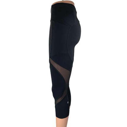Lululemon On Pace Crop Black Mesh Yoga Workout Athletic Tight Leggings Pants 4