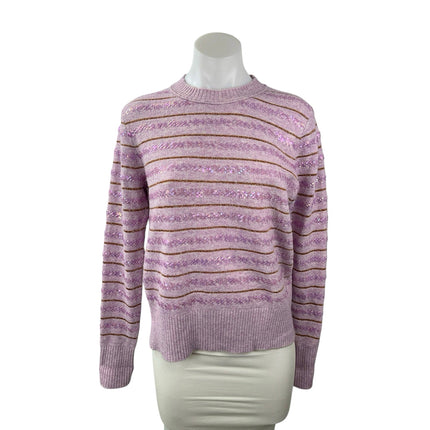 J.Crew Womens Purple Lilac Sequin Striped Knit Long Sleeve Sweater Top Size S