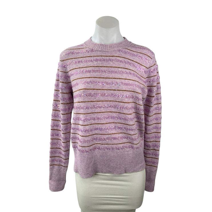 J.Crew Womens Purple Lilac Sequin Striped Knit Long Sleeve Sweater Top Size S