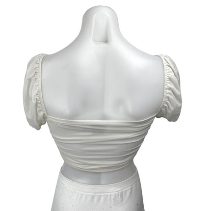 Princess Polly White Short Puff Sleeve Square Neck Ruffle Blouse Crop Top Size 4