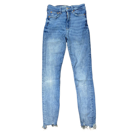 Zara Women's Light Blue Raw Frayed Hem High Rise Straight Denim Jeans Pants Sz 4