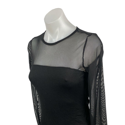 Blue Blush Women's Black Mesh Sheer Long Sleeve Crew Neck Bodysuit Top Size S